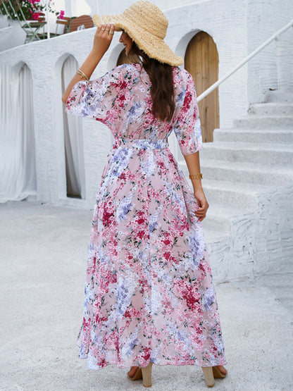 Women's Elegant Printed Waist Dress