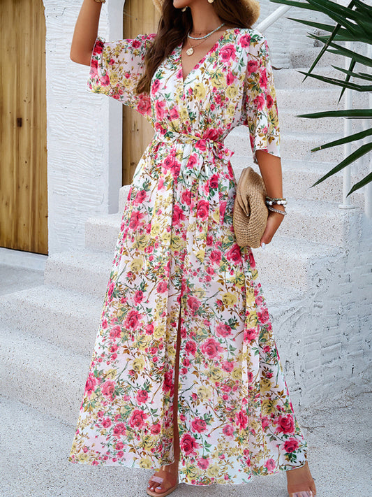 Women's Elegant Printed Waist Dress