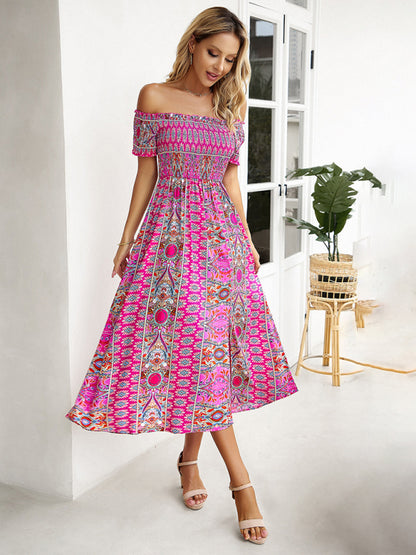 Women's one-shoulder bohemian slit dress