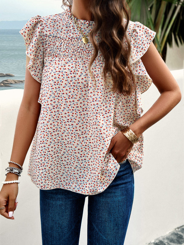 Women's spring and summer foreign trade temperament casual printed blouse