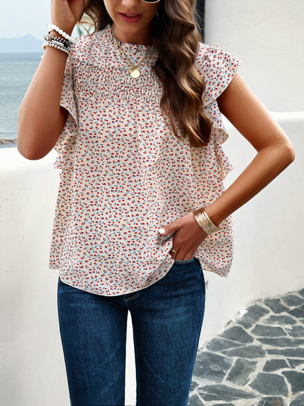 Women's spring and summer foreign trade temperament casual printed blouse