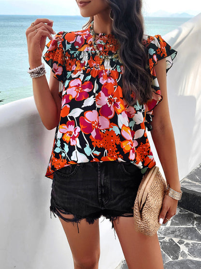 Women's spring and summer foreign trade temperament casual printed blouse