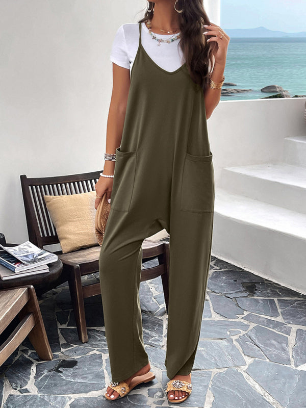 Women's casual solid color slim fit jumpsuit