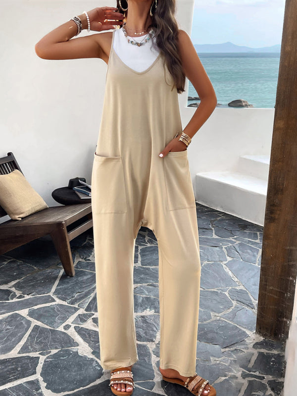 Women's casual solid color slim fit jumpsuit