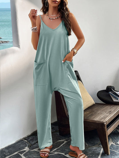 Women's casual solid color slim fit jumpsuit