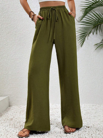 Comfortable casual wide leg pants with elastic waist