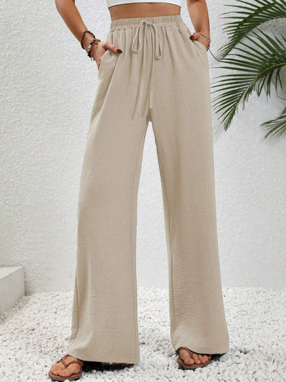 Comfortable casual wide leg pants with elastic waist