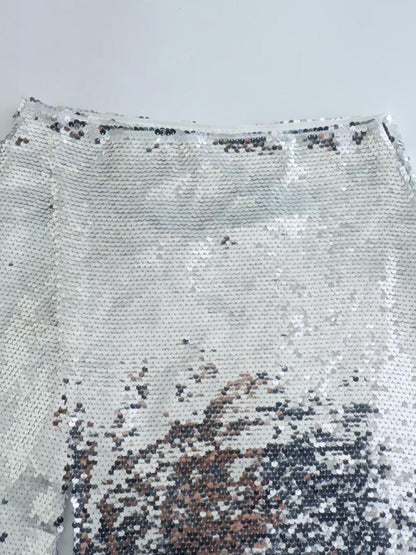 New fashion hot girl silver sequined high waist skirt with slits on both sides