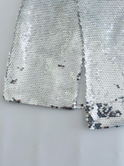 New fashion hot girl silver sequined high waist skirt with slits on both sides