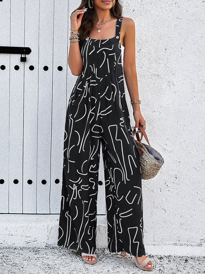 Feminine Elegant Abstract Print Jumpsuit Overalls