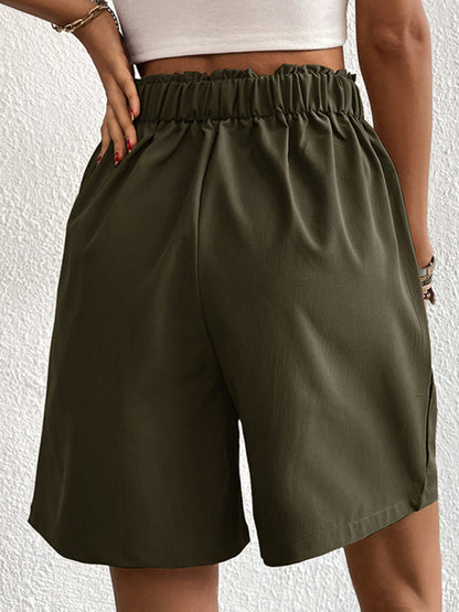 Women's high-waisted loose 2-button shorts