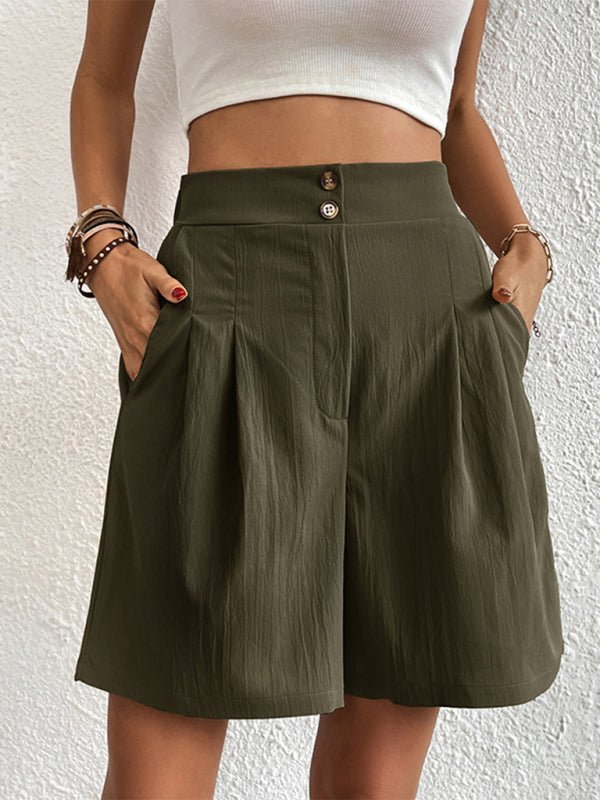 Women's high-waisted loose 2-button shorts