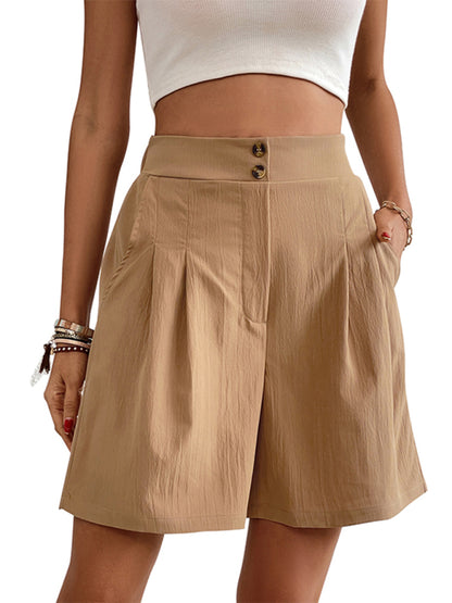 Women's high-waisted loose 2-button shorts