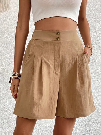 Women's high-waisted loose 2-button shorts