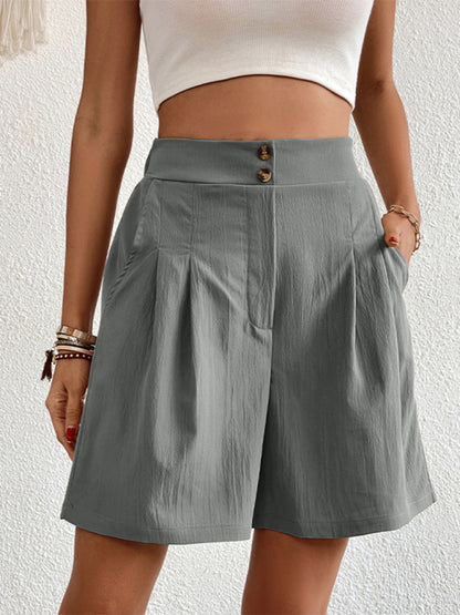 Women's high-waisted loose 2-button shorts