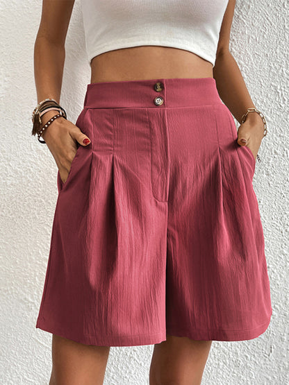 Women's high-waisted loose 2-button shorts