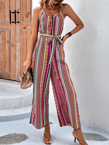 Women's elegant holiday bohemian suspender jumpsuit