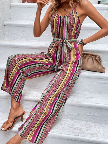 Women's elegant holiday bohemian suspender jumpsuit