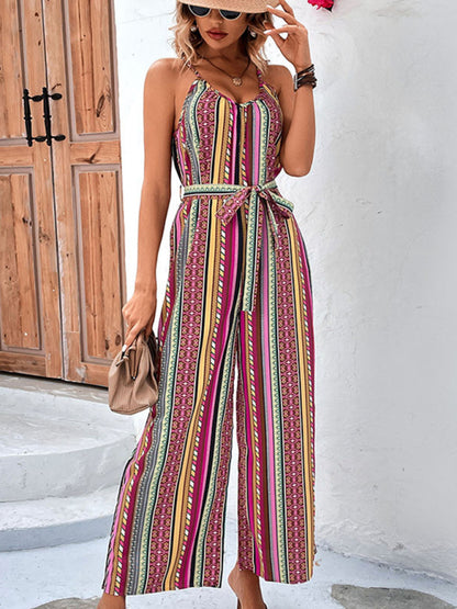 Women's elegant holiday bohemian suspender jumpsuit