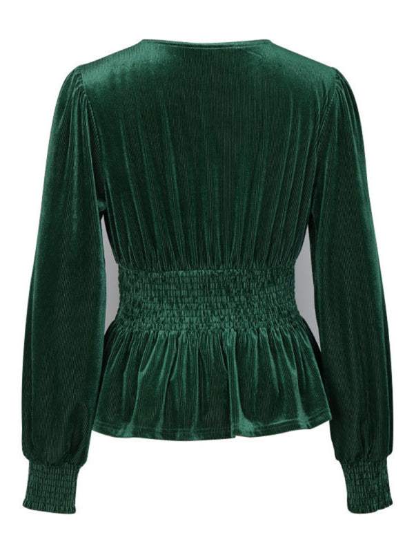 Women's new long-sleeved velvet top