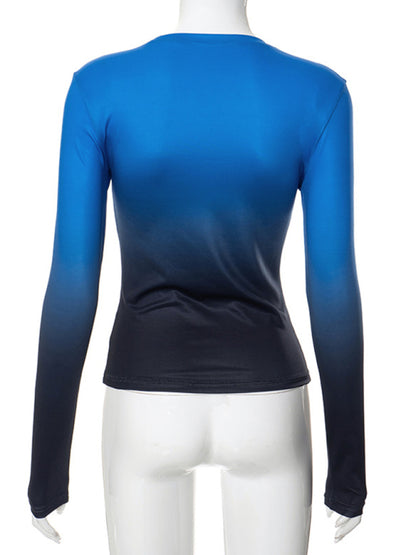 Gradient Round Neck Long Sleeve Basic Top