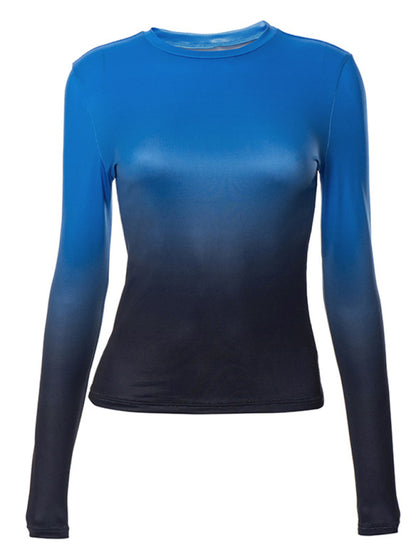 Gradient Round Neck Long Sleeve Basic Top