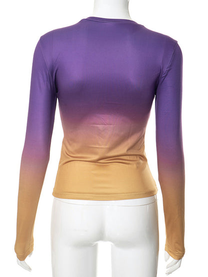 Gradient Round Neck Long Sleeve Basic Top