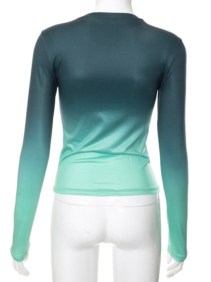 Gradient Round Neck Long Sleeve Basic Top