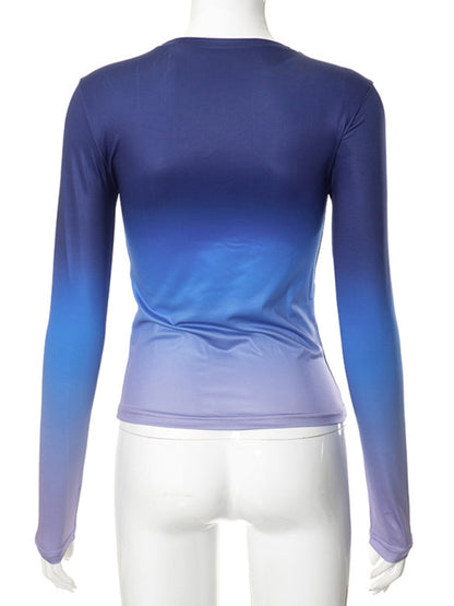 Gradient Round Neck Long Sleeve Basic Top