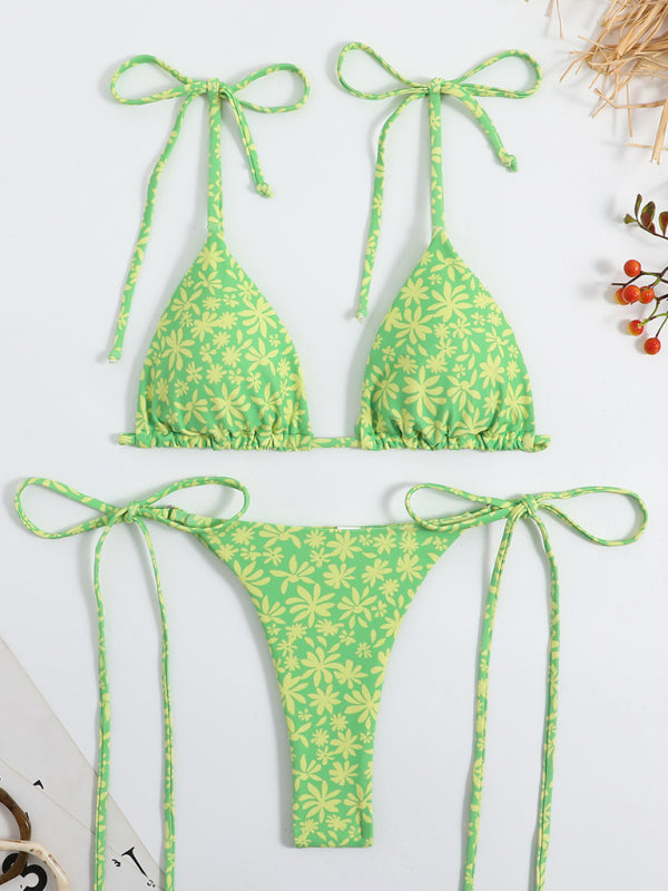 Floral Print High-Waisted Strappy Bikini