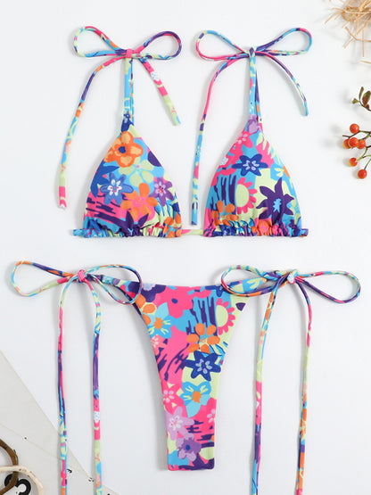 Floral Print High-Waisted Strappy Bikini