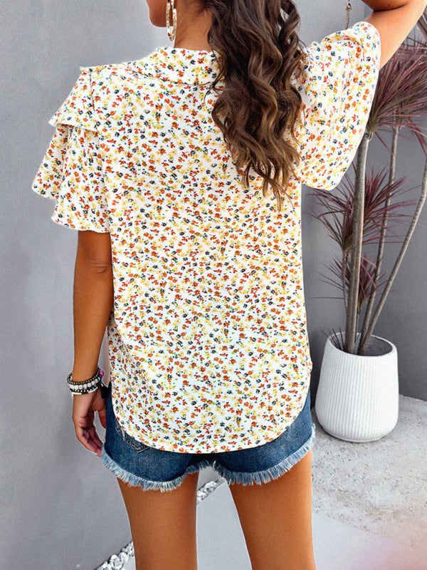 Women's new style elegant printed wood ear top