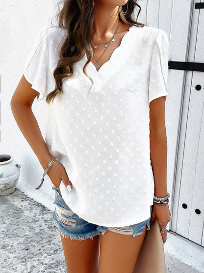 Women's new style solid color V-neck ruffle sleeve top