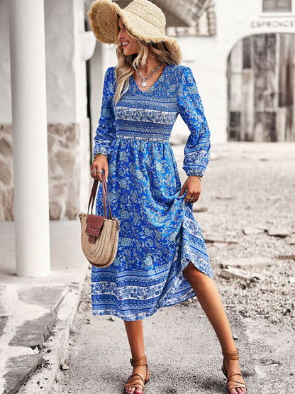 Women's New Bohemian Casual Resort Style V-Neck Dress