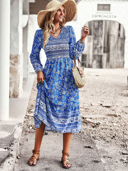 Women's New Bohemian Casual Resort Style V-Neck Dress