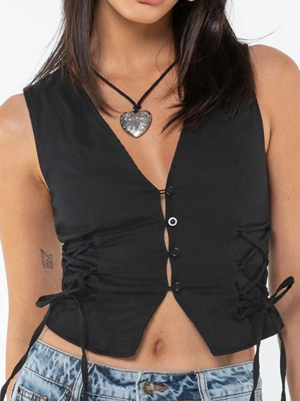 Women's buttoned lace-up casual suit vest