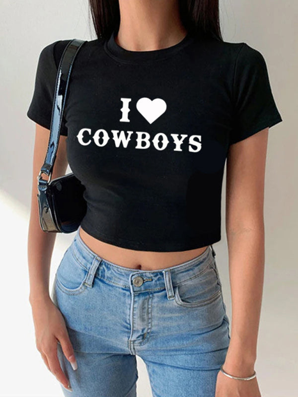 Women's New Casual I Love Cowboys Versatile Letter Printed Short Top