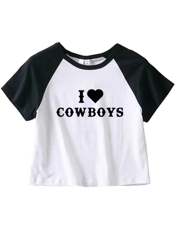 Women's New Casual I Love Cowboys Versatile Letter Printed Short Top