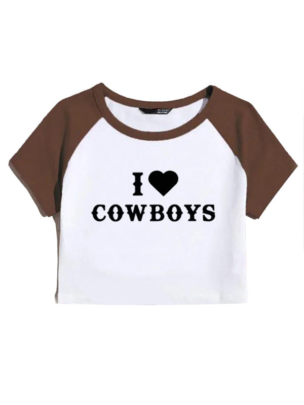 Women's New Casual I Love Cowboys Versatile Letter Printed Short Top