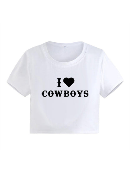 Women's New Casual I Love Cowboys Versatile Letter Printed Short Top