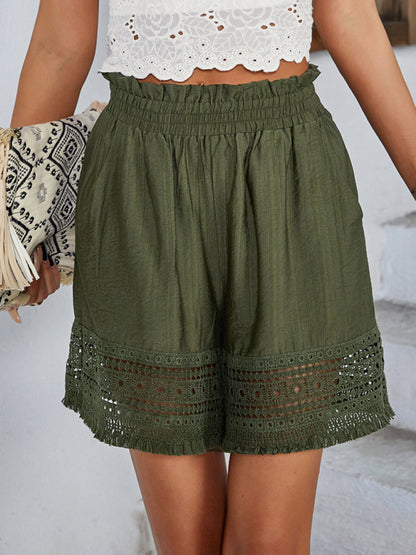 women's lace patchwork wide leg shorts