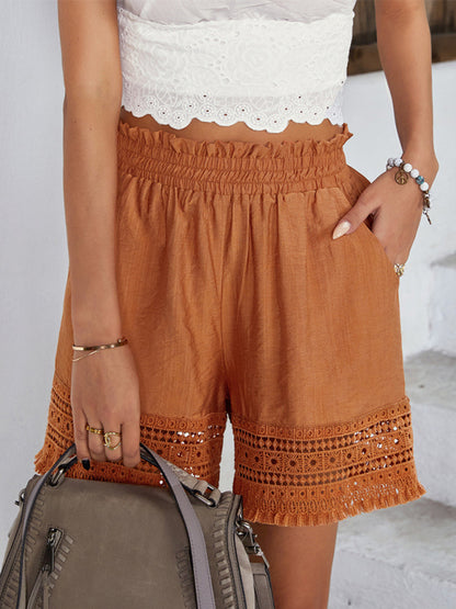 women's lace patchwork wide leg shorts