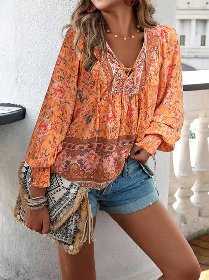 Women's Bohemian Casual Floral Print blouse