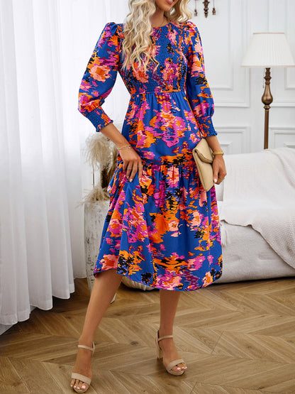 Women's Elegant Commuting Round Neck Printed Dress