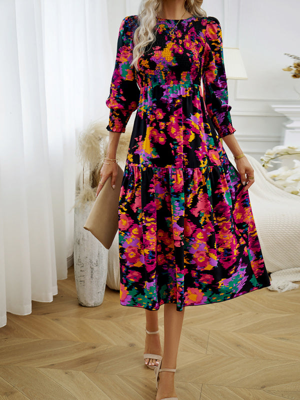 Women's Elegant Commuting Round Neck Printed Dress