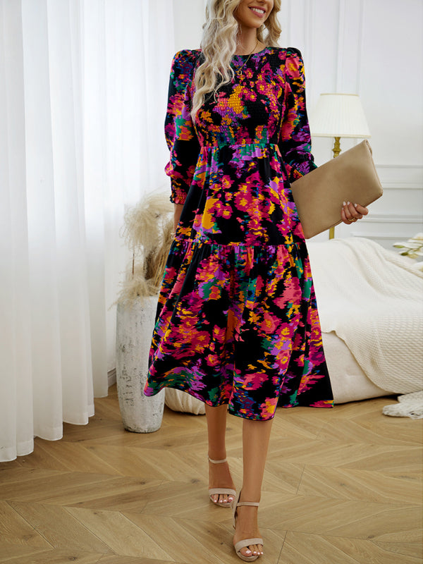 Women's Elegant Commuting Round Neck Printed Dress