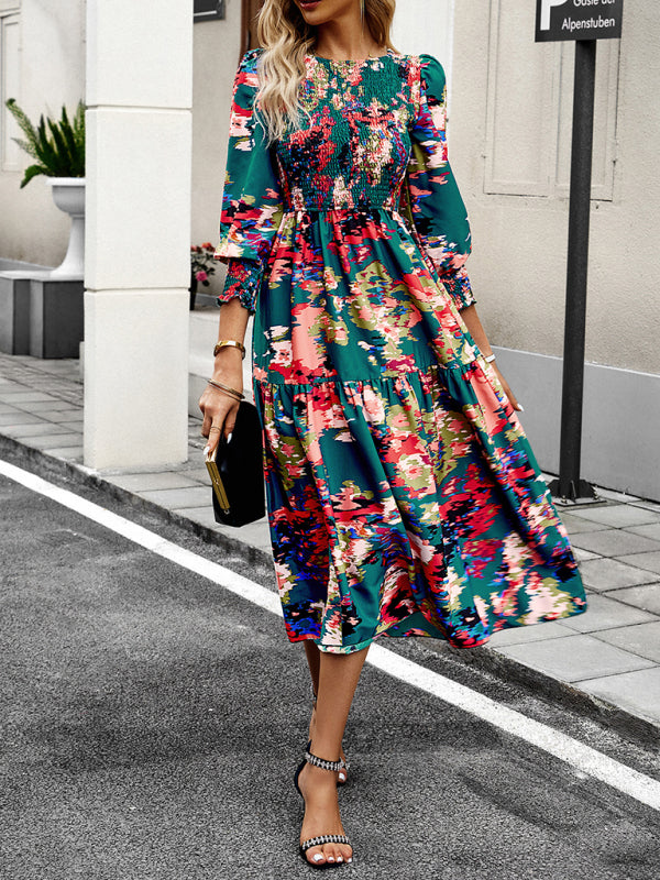 Women's Elegant Commuting Round Neck Printed Dress