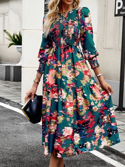 Women's Elegant Commuting Round Neck Printed Dress