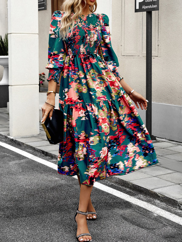 Women's Elegant Commuting Round Neck Printed Dress