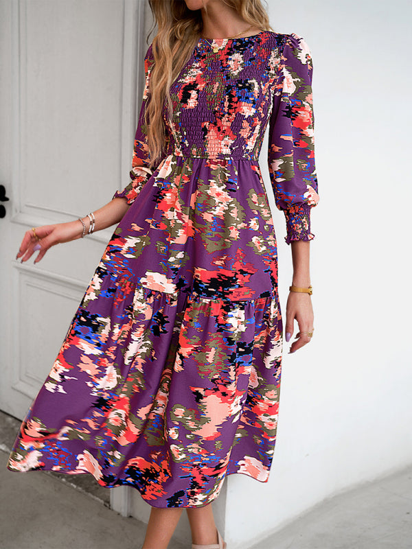 Women's Elegant Commuting Round Neck Printed Dress